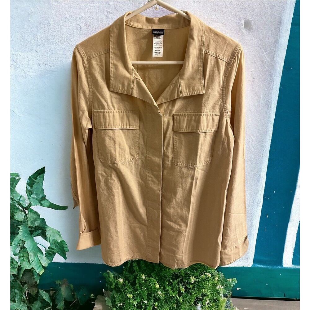 Patagonia Organic Cotton Hiking Shirt Long Sleeve‎ Pockets Womens Size 10 Beige